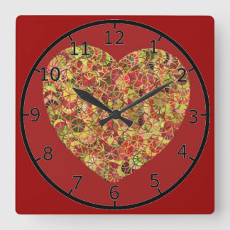 Horloge Carrée Joli coeur floral