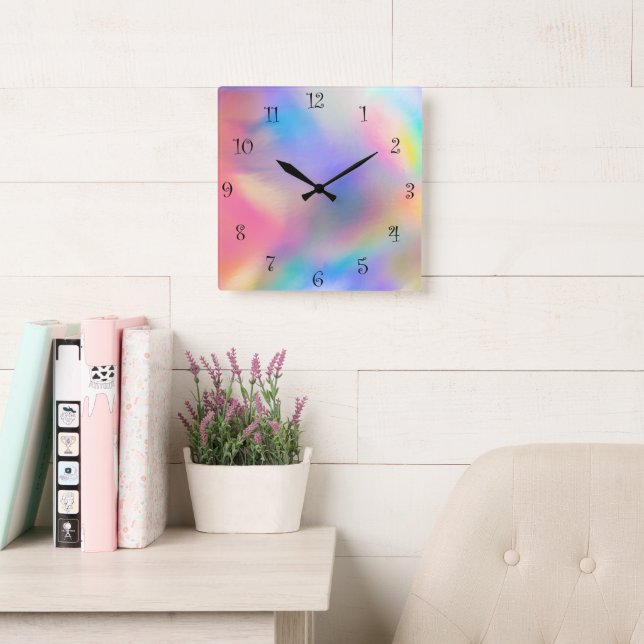 Horloge Carrée Joli dégradé moderne aquarelle Rainbow backgrou (Salle de lecture)