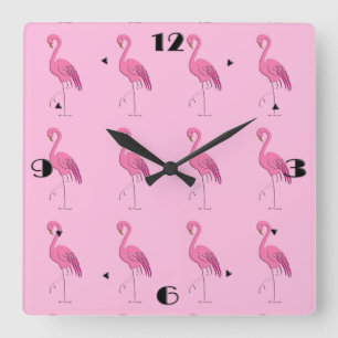 Horloge Carrée Joli flamant rose