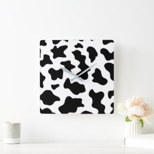 Horloge Carrée joli imprimé noir et blanc de vaches laitières de 