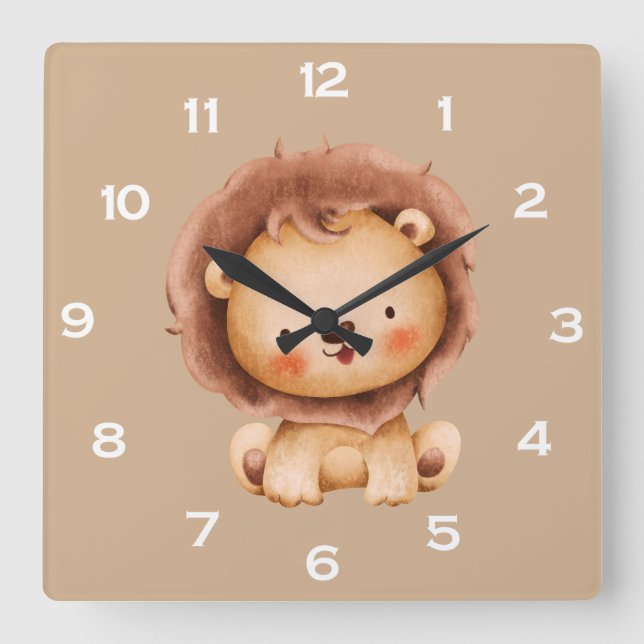 Horloge Carrée Joli Lion Brun  (Recto)