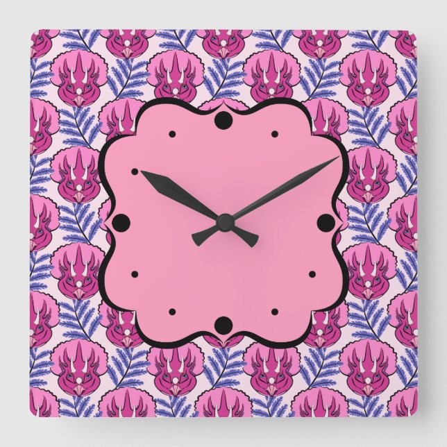 Horloge Carrée Joli Motif Dinosaur Tricératops rose (Recto)