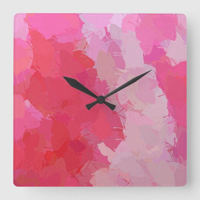 Horloge Carrée Joli Papillons Roses (Recto)