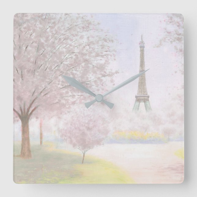 Horloge Carrée Joli Paris aux pastels (Recto)