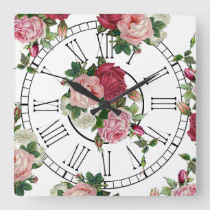 Horloge Carrée Joli pays français Floral