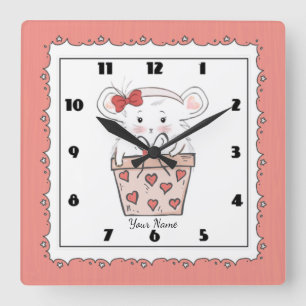 Horloge Carrée Joli petit hamster fille rose