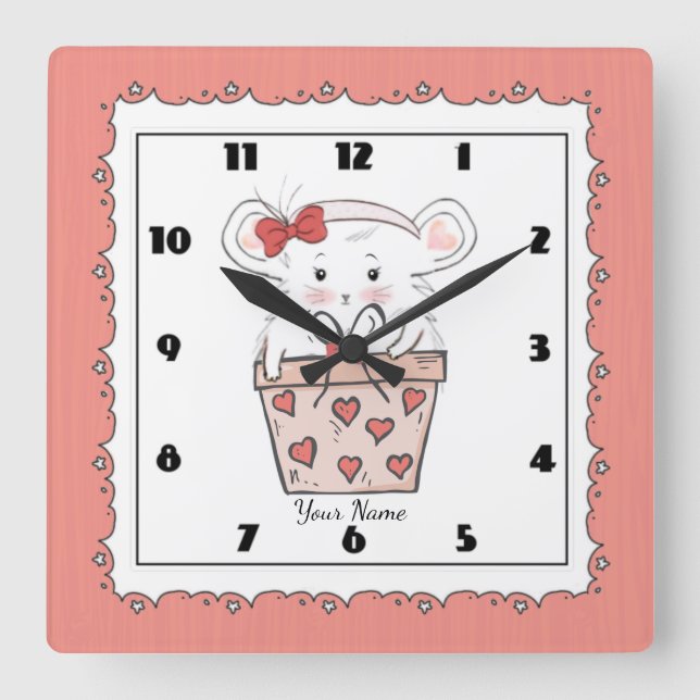 Horloge Carrée Joli petit hamster fille rose (Recto)