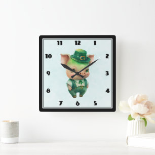 Horloge Carrée Joli porc vert Fairytale dans une jolie beauté