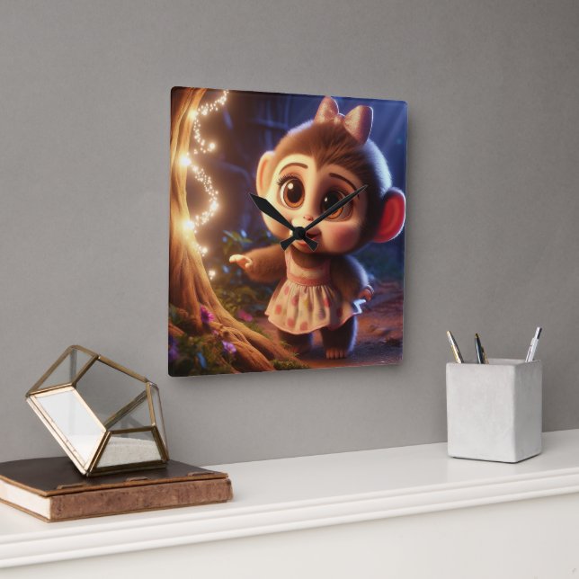 Horloge Carrée Joli singe en robe (Bureau)