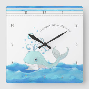 Horloge Carrée Jolie baleine dans l'océan personnage de dessin an