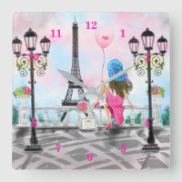 Jolie dame au ballon de coeur rose - I Love Paris