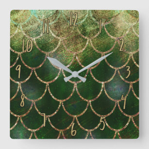 Horloge Carrée Jolie Échelle de Sirène Brillante Perle Iridescent