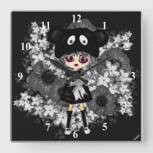 Horloge Carrée Jolie fille gothique triste Kawaii PinkyP par Leah