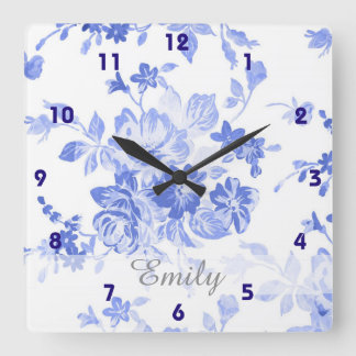 Horloge Carrée jolie française bleu dellook bleu bleu blanc flora