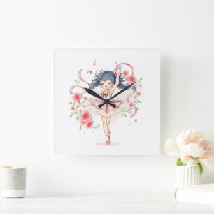 Horloge Carrée Jolie petite fille ballerine