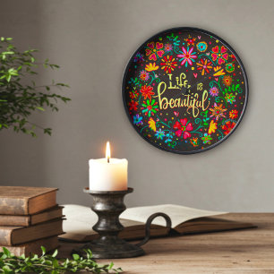 Horloge Carrée Jolie vie florale est belle Inspirivity Noir