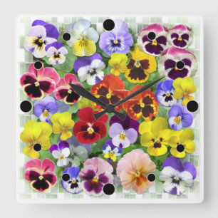 Horloge Carrée Jolies Pansies