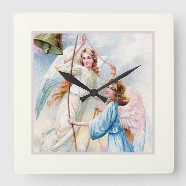 Horloge Carrée Jolis Anges Avec Cloche (Recto)
