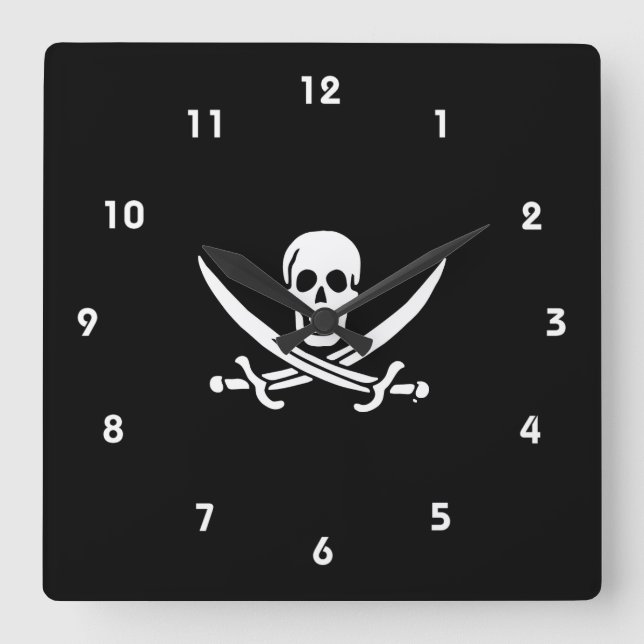 Horloge Carrée Jolly roger drapeau de pirate (Recto)