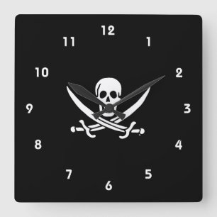 Horloge Carrée Jolly roger drapeau de pirate