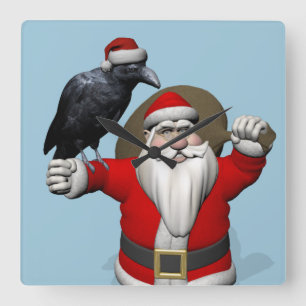 Horloge Carrée Jolly Santa Claus aime les ravens noirs
