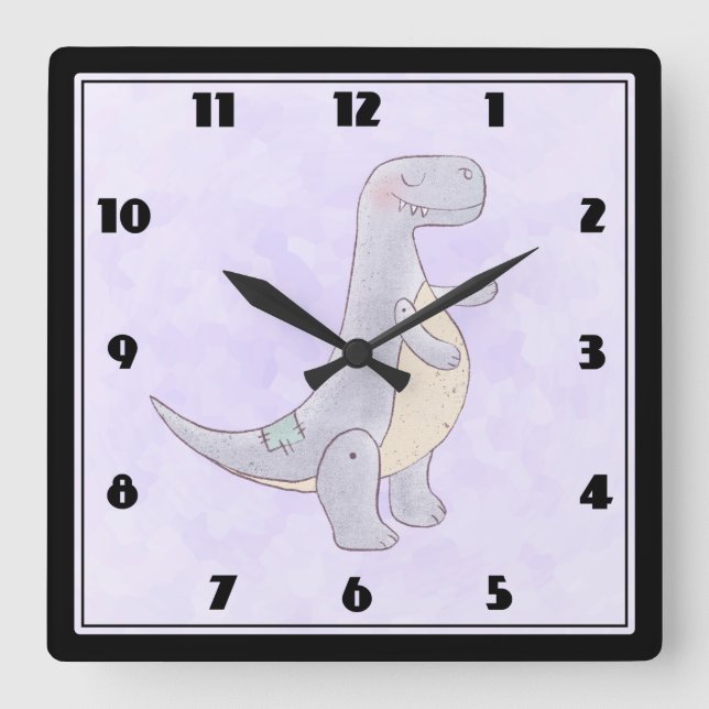 Horloge Carrée Jouet de dinosaure Tyrannosaurus Rex gris mignon (Recto)