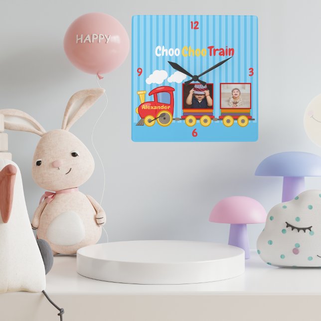 Horloge Carrée Jouet train anniversaire garçons photo personnalis (Créateur téléchargé)