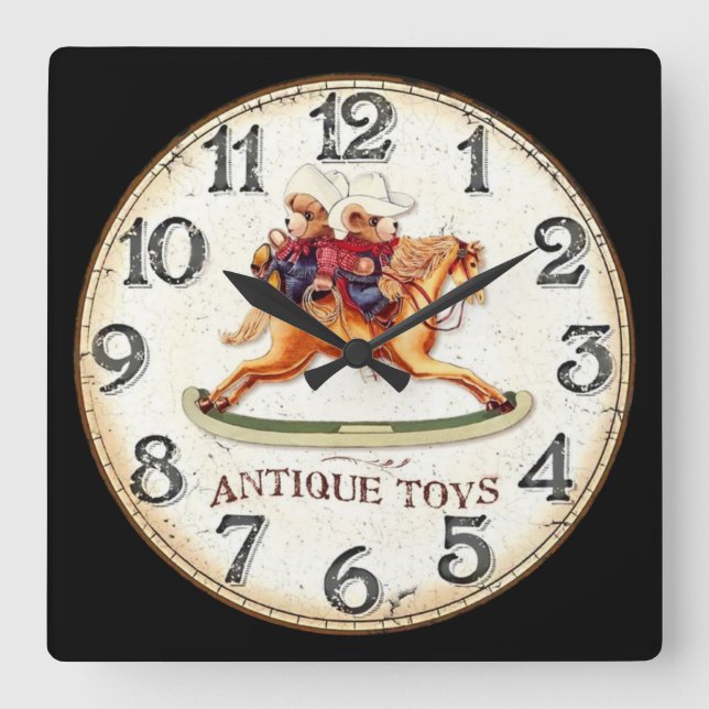 Horloge Carrée Jouets antiques Cheval Rocse Teddy Bear (Recto)