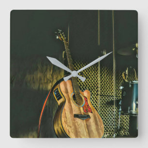 Horloge Carrée Joueur de basse guitare