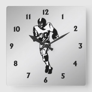 Horloge Carrée Joueur de football arrière courant nombres noirs