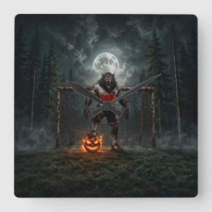 Horloge Carrée Joueur de football Loup-Garou Art Horreur Hallowee