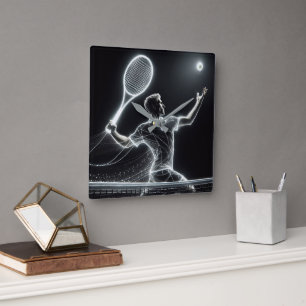 Horloge Carrée Joueur de tennis de Neon