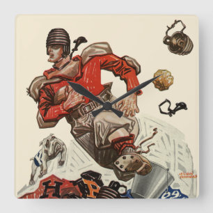 Horloge Carrée Joueur du quart-tour de football sportif vintage