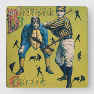 Horloge Carrée Joueurs de baseball vintages sportifs au Home Game