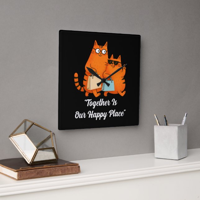 Horloge Carrée Jour de shopping Amour de chat (Bureau)