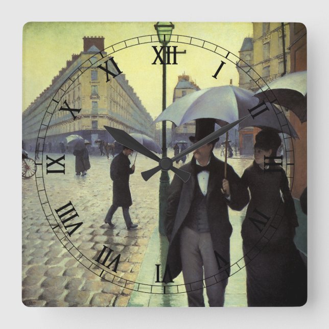Horloge Carrée Journée de la Pluie de Paris par Gustave Caillebot (Recto)