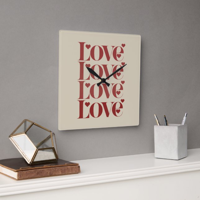 Horloge Carrée Joyeuse Saint-Valentin Amour Couple  (Bureau)