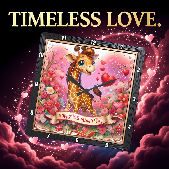 Horloge Carrée Joyeuse Saint Valentin Girafe (Créateur téléchargé)