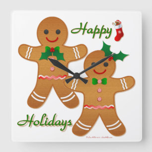 Horloge Carrée Joyeuses Fêtes Garçon Fille Biscuit en Pain d'Épic