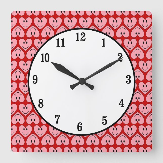 Horloge Carrée Joyeux Coeur du visage (Recto)