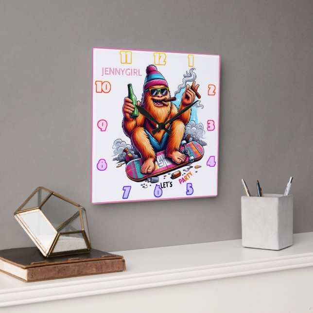 Horloge Carrée Joyeux faire la fête avec des amis (Bureau)