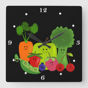 Horloge Carrée Joyeux Fruit et Veggie