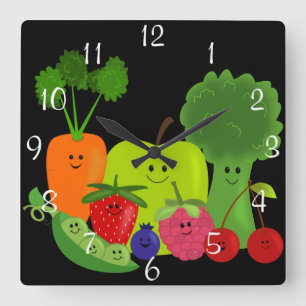 Horloge Carrée Joyeux Fruit et Veggie