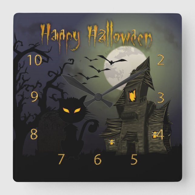 Horloge Carrée Joyeux Halloween (Recto)