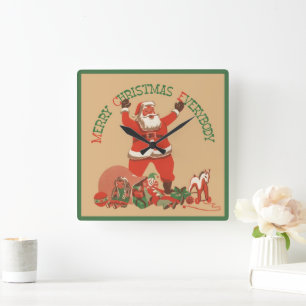 Horloge Carrée Joyeux Noël à tous ! Père Noël vintage