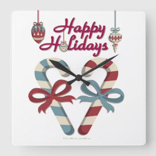 Horloge Carrée Joyeux Noël Cœur de Canne à Sucre