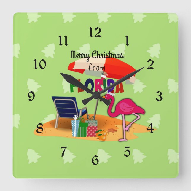 Horloge Carrée Joyeux Noël de Floride, coloré (Recto)