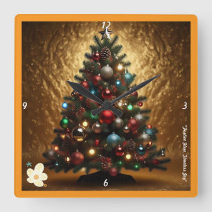 Horloge Carrée "Joyeux Noël d'or"
