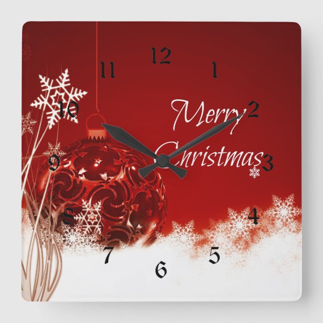Horloge Carrée Joyeux Noël en rouge et blanc (Recto)