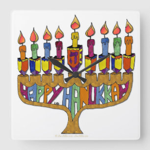 Horloge Carrée Judaica Happy Hanukkah